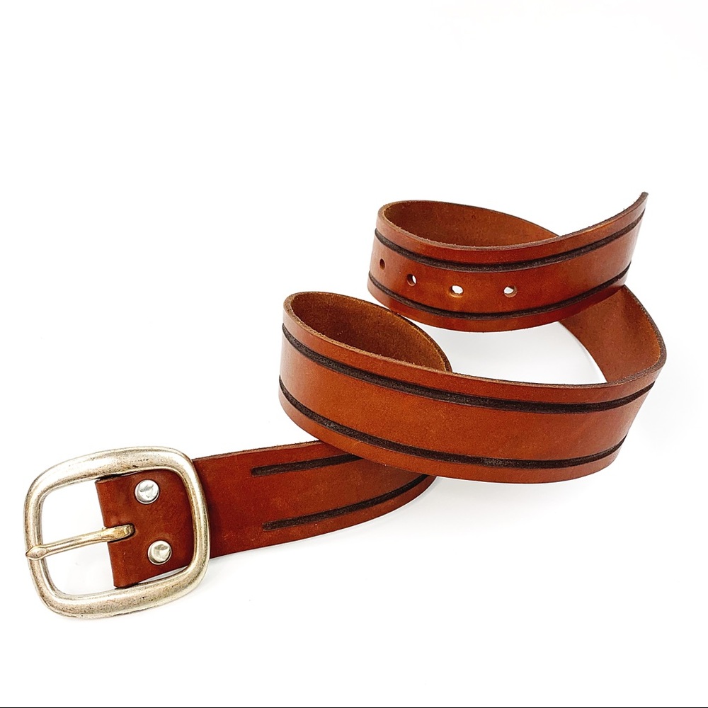 LUCKY BRAND Tooled Leather Wide Boho Belt 34”